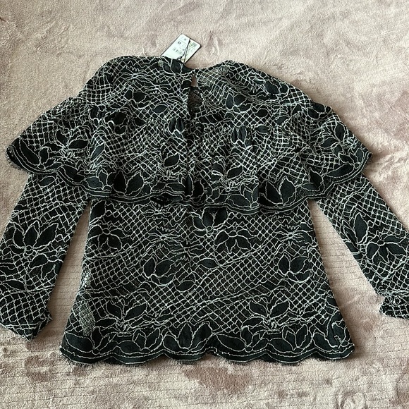 Zara women’s sheer lace black white blouse sz medium - Picture 8 of 8